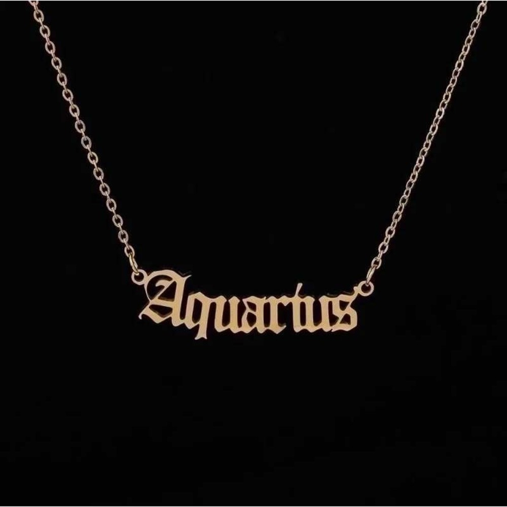 Aquarius Necklace 18K Gold Plated Stainless Steel‎ Zodiac Sign Astrology Jewelry